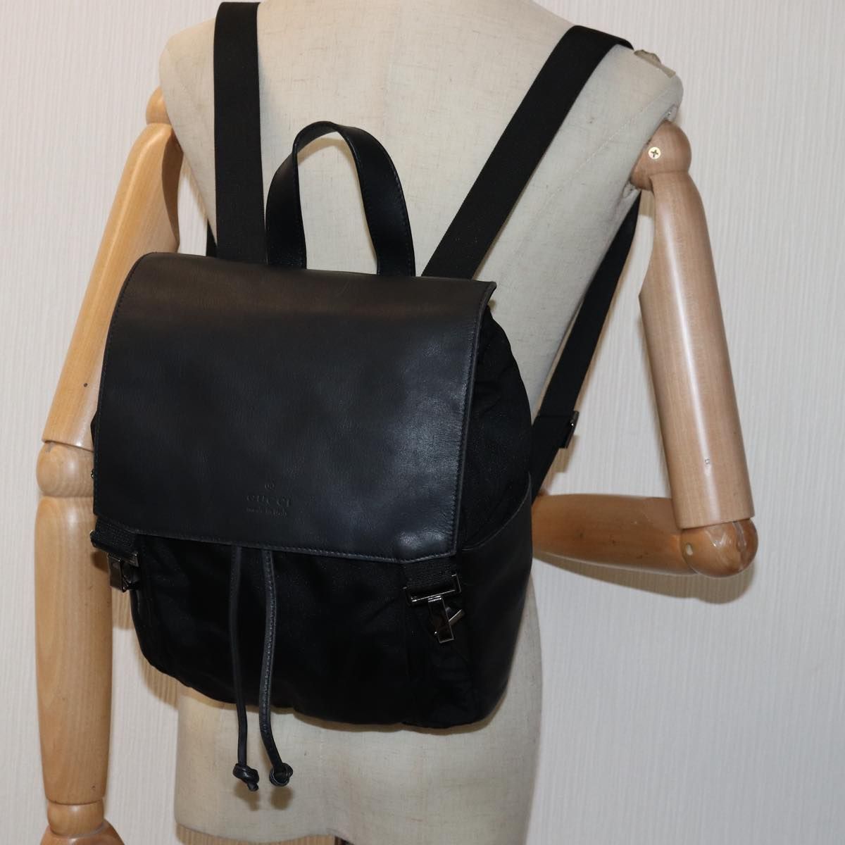 Gucci Backpack Nylon Leather Black