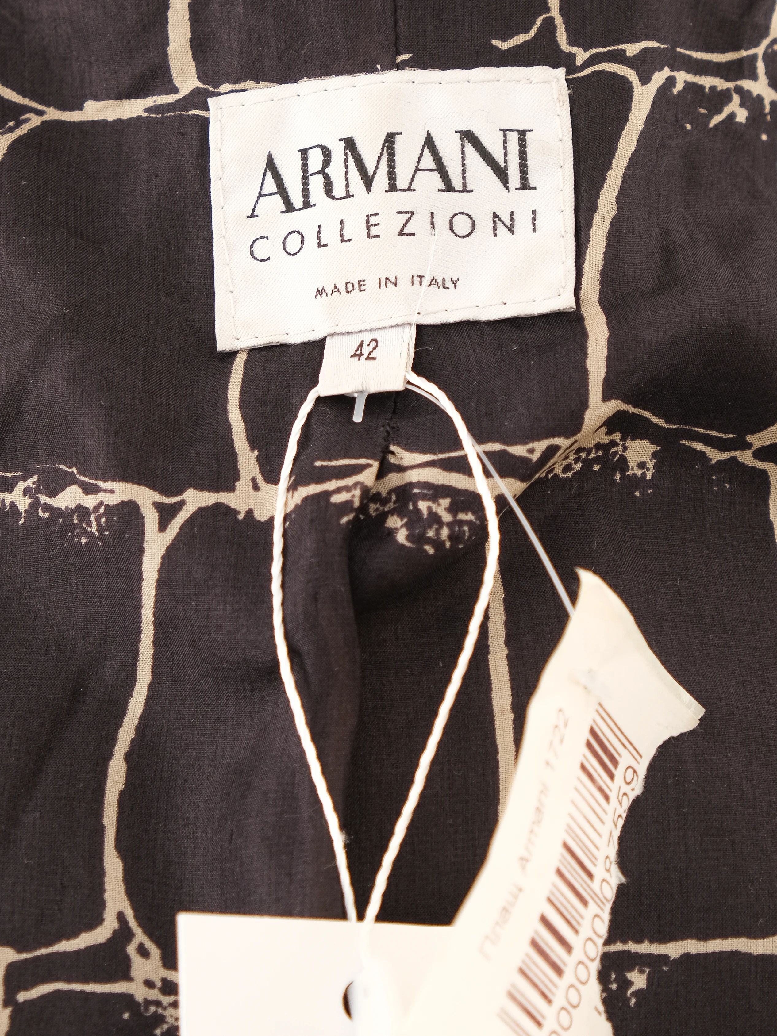 Excellent Armani Collezioni Black Crocodile-Patterned Trench Coat L