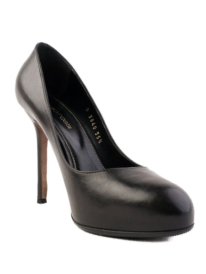 Excellent Sergio Rossi Black Leather High-Heeled Pumps Size 35.5