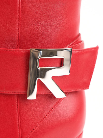 NEW Sergio Rossi Red Leather Ankle Boots Size 36.5 with Block Heel