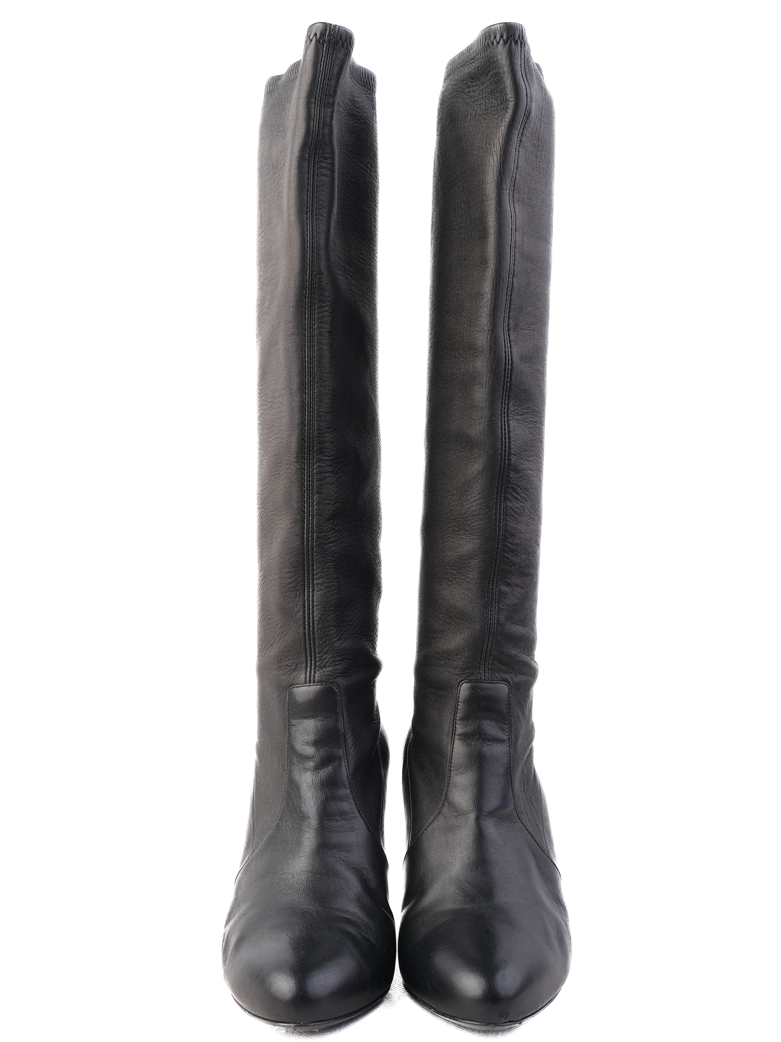 Excellent Casadei Black Leather Knee-High Stiletto Boots Size 39