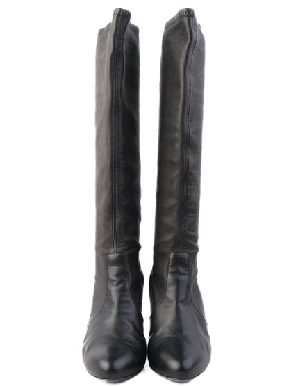 Excellent Casadei Black Leather Knee-High Stiletto Boots Size 39