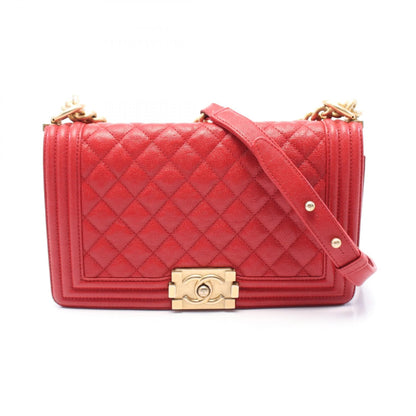 Chanel Red Boy Shoulder Bag Leather Caviar