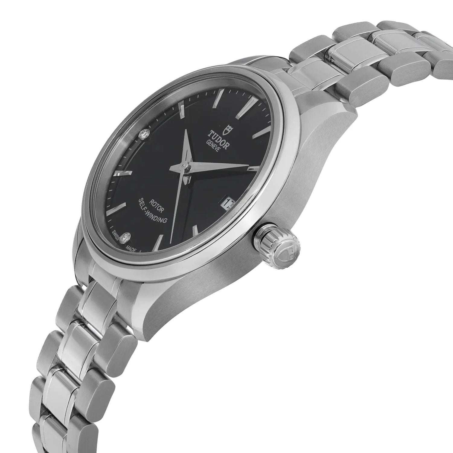 Tudor Style 34mm Stainless Steel Diamond Black Dial Ladies Watch 12300-0004