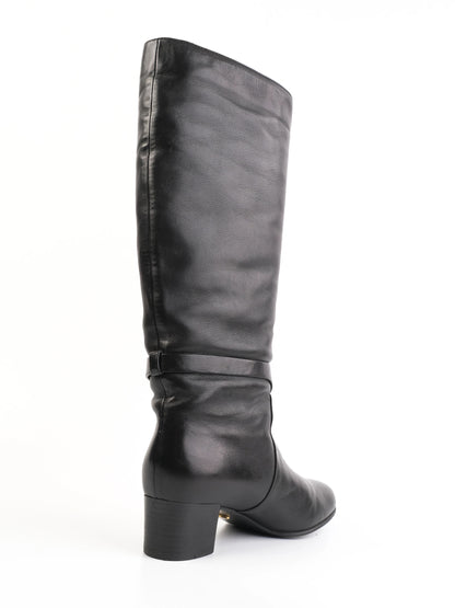 Excellent Sergio Rossi Black Leather High Boots Size 38 with Gold Buckle