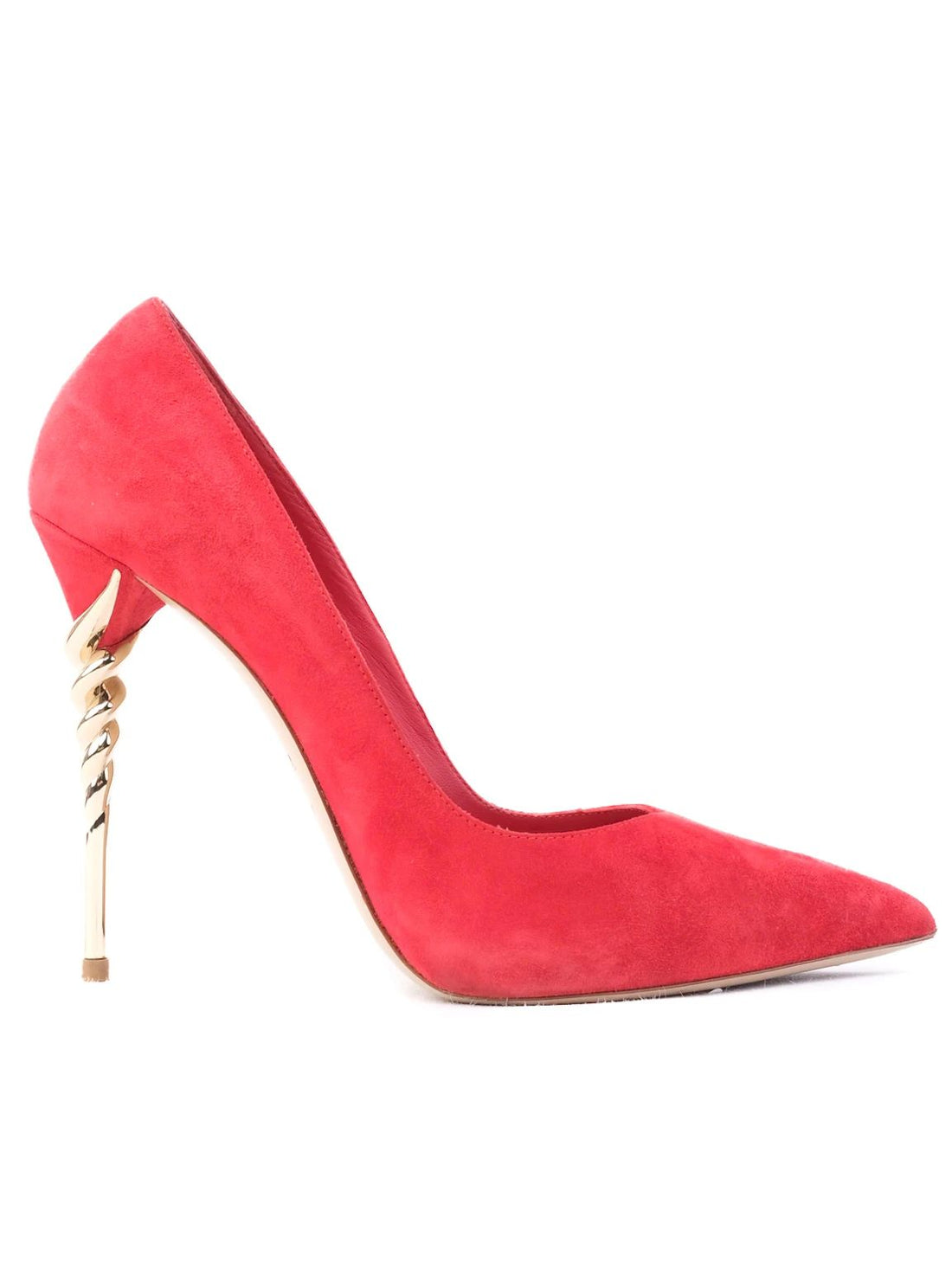 Excellent Lesilla Red Genuine Suede High-Heeled Shoes with Gold Heel