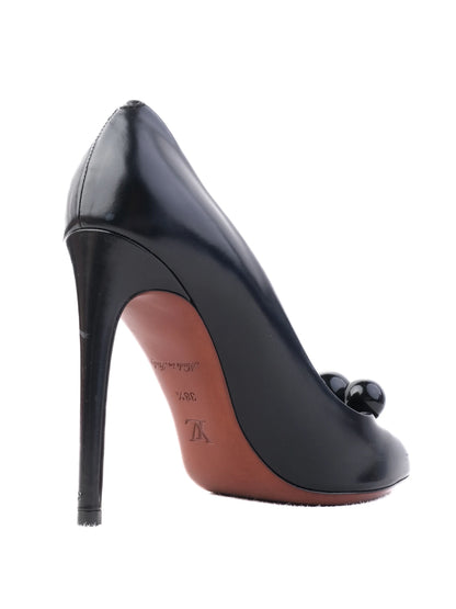 Excellent Louis Vuitton Black High-Heeled Shoes Size 38.5 Leather