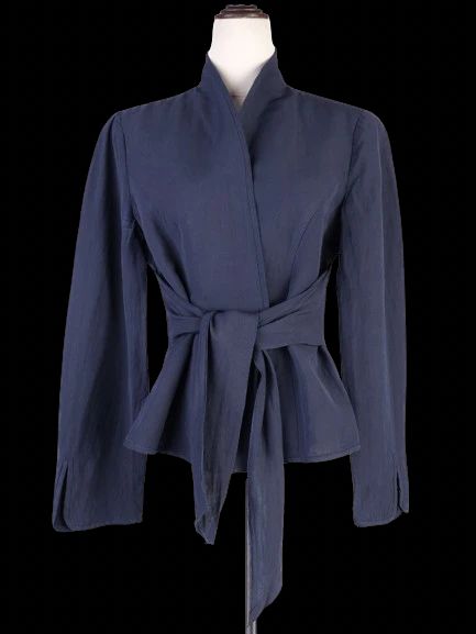 Excellent Armani Collezioni Blue Viscose Jacket Tie-Waist Design