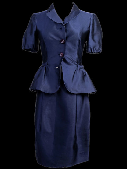 Excellent Moschino Navy Blue Silk Two-Piece Outfit Size XS