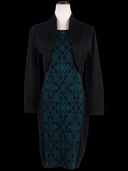 Excellent Luisa Spagnoli Wool Dress Black Green Size S Floral Pattern