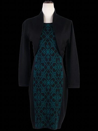 Excellent Luisa Spagnoli Wool Dress Black Green Size S Floral Pattern