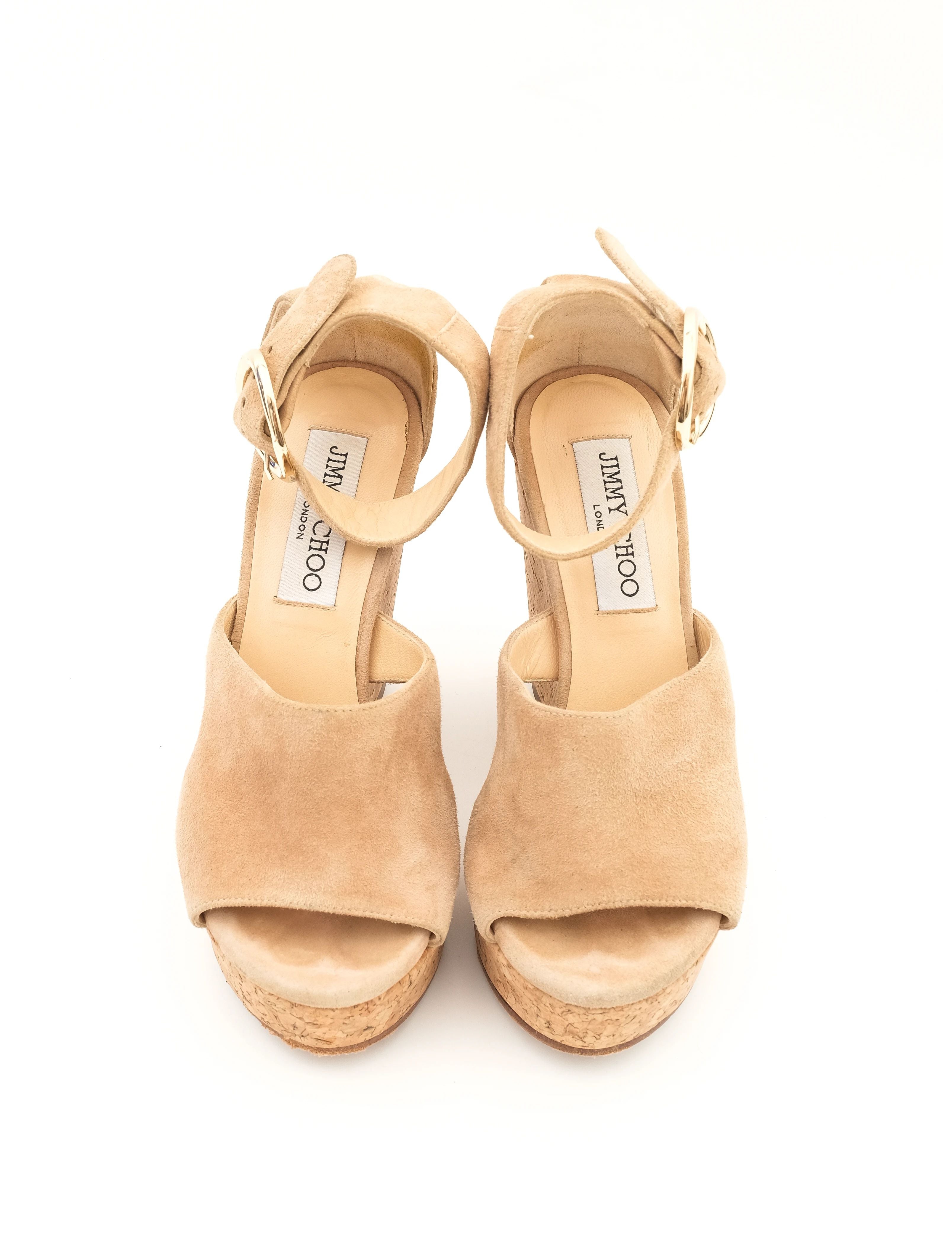 Excellent Jimmy Choo Orange Suede Wedge Sandals Size 34