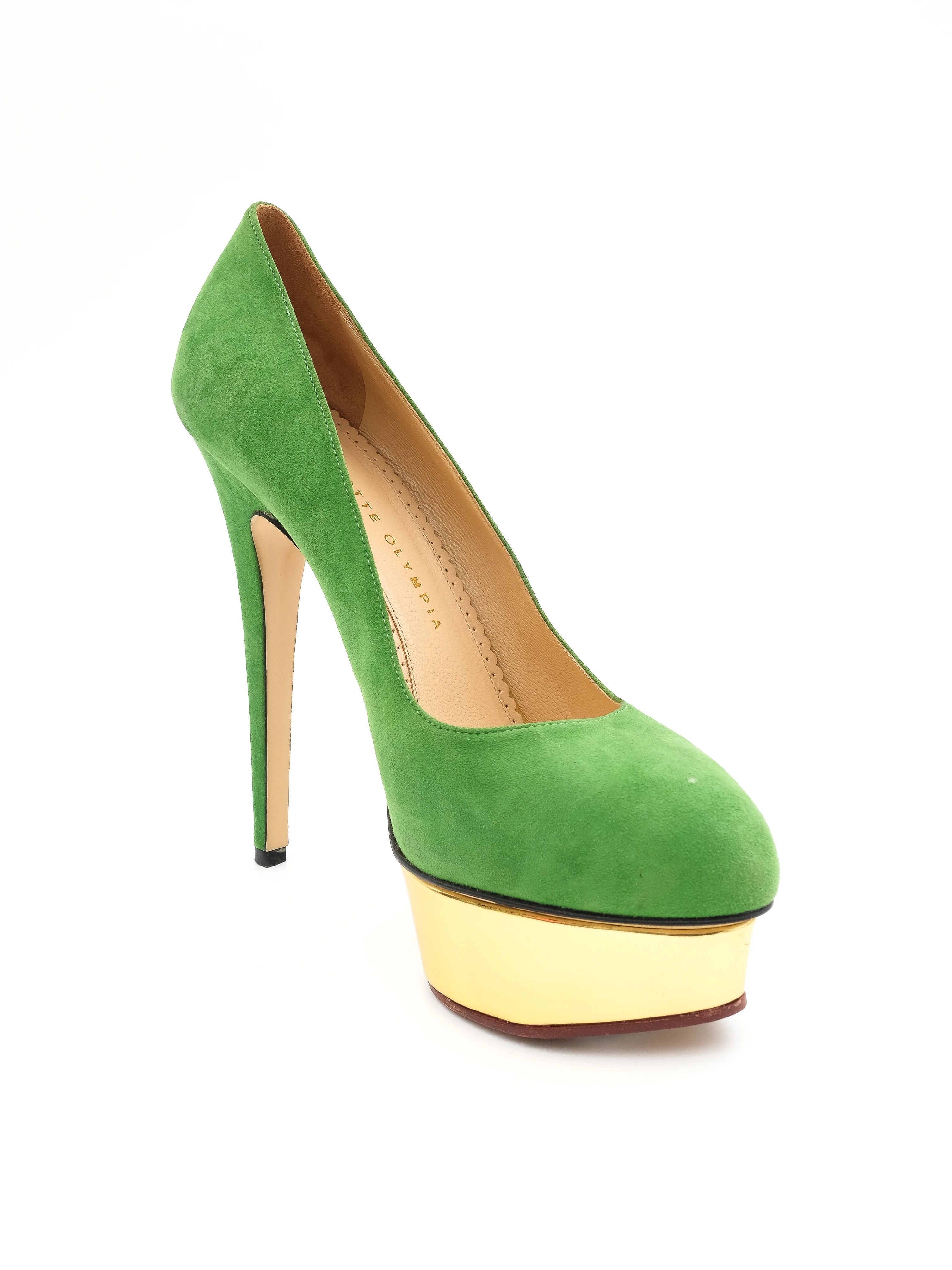 Excellent Charlotte Olympia Green Leather High-Heeled Platform Shoes Size 40