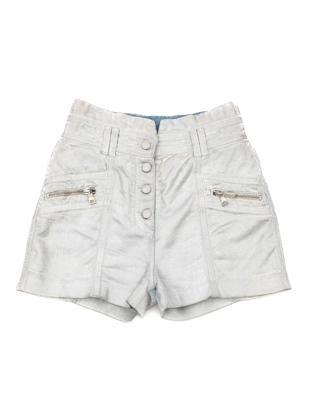 Excellent Balmain Gray Cotton Denim Shorts Size S