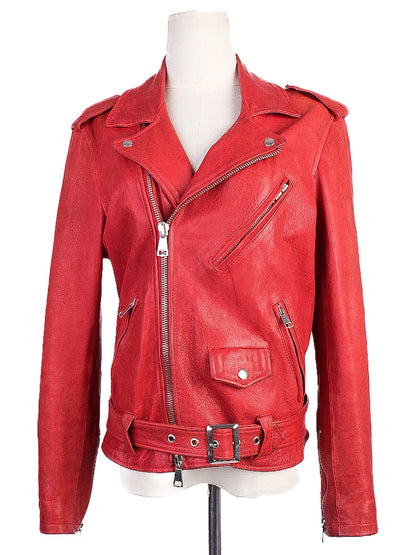 Ermanno Scervino Red Leather Biker Jacket Women&