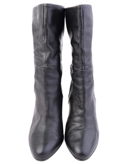 Excellent Vicini Black Leather High-Heeled Boots Size 38