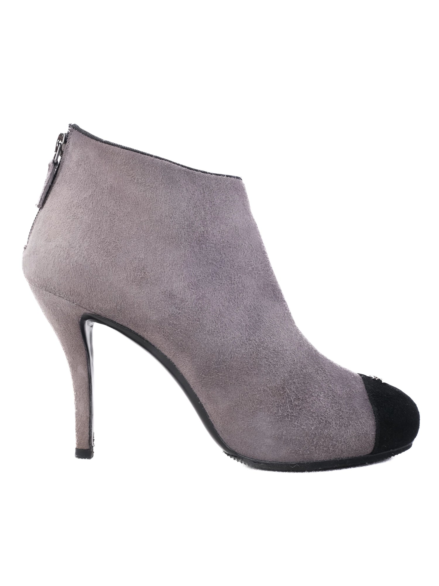 Excellent Chanel Gray Leather High-Heeled Ankle Boots Size 40