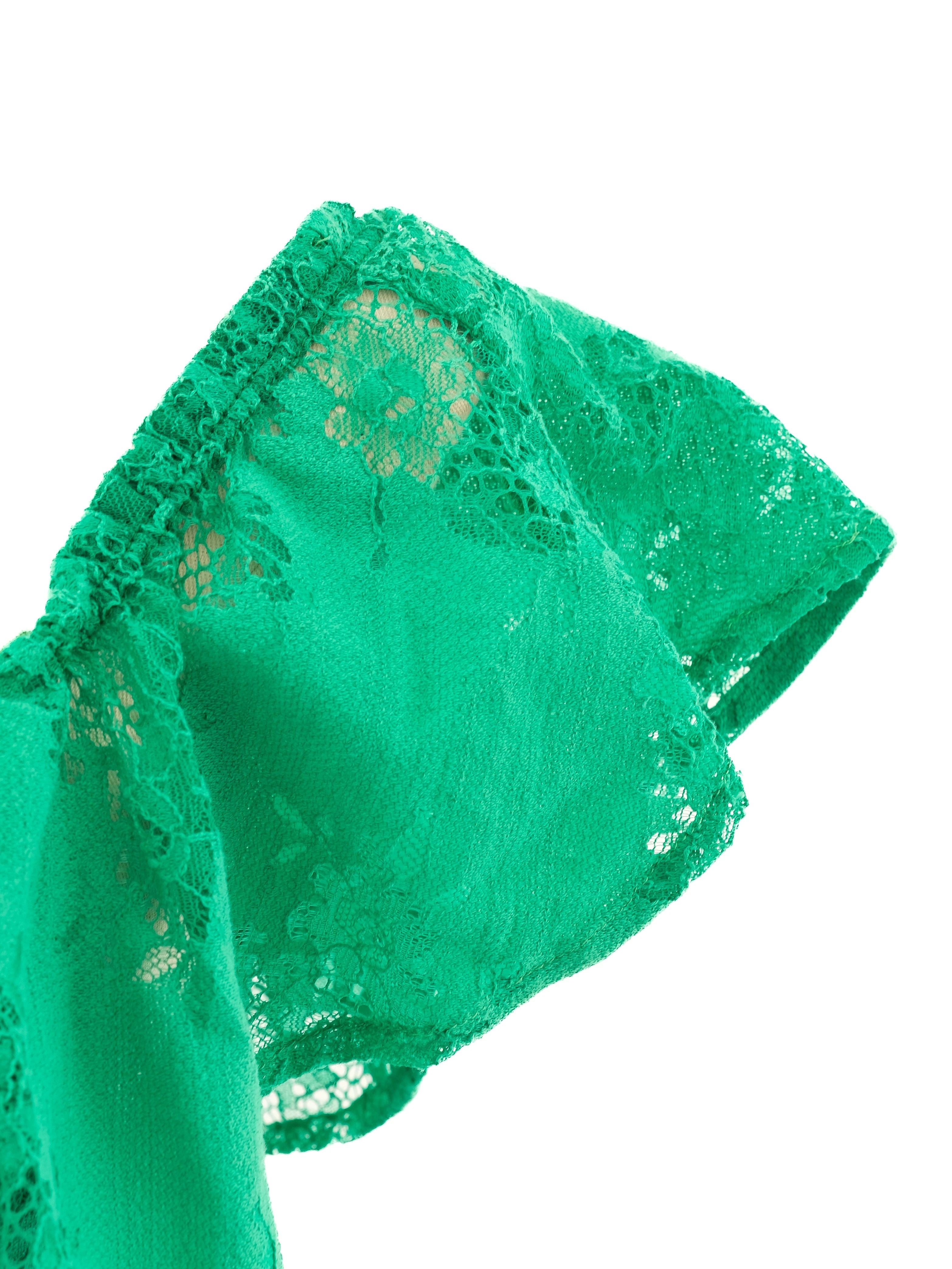 Liu Jo Green Off-The-Shoulder Floral Lace Dress Size L Excellent