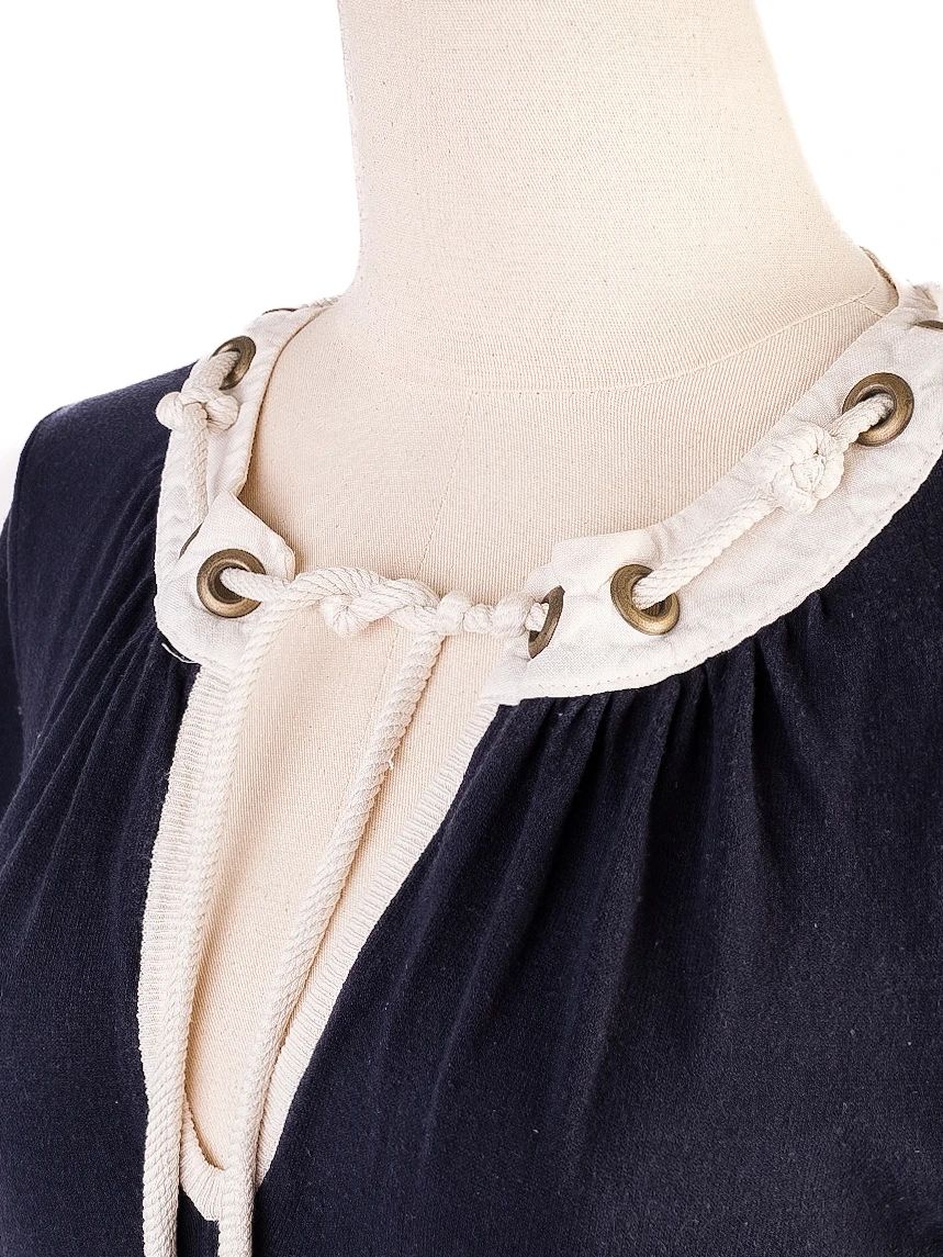 Excellent Moschino Navy Blue Blouse M Cotton Short Sleeve Women