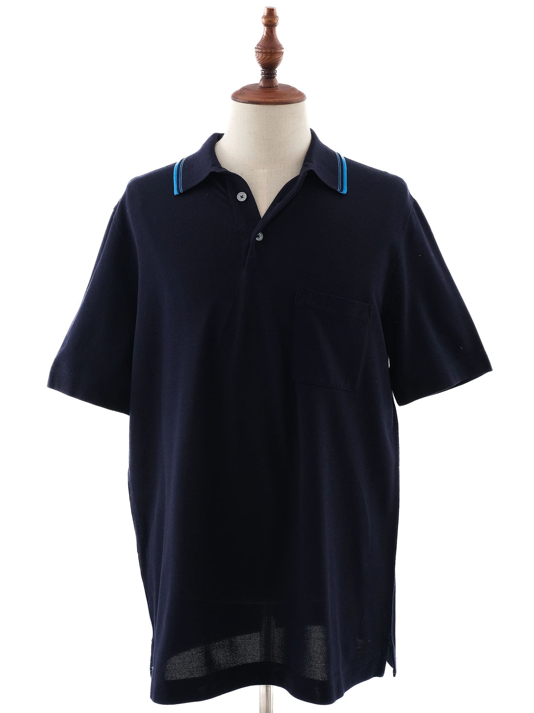 Excellent Hermes Blue Polo Shirt Cotton Size L Double Stripe