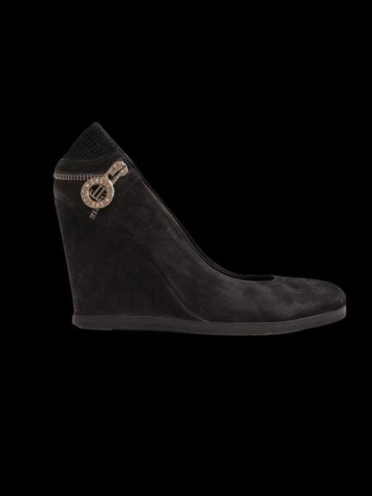 Excellent Easy by Loriblu Black Genuine Suede Wedge Shoes Size 37.5