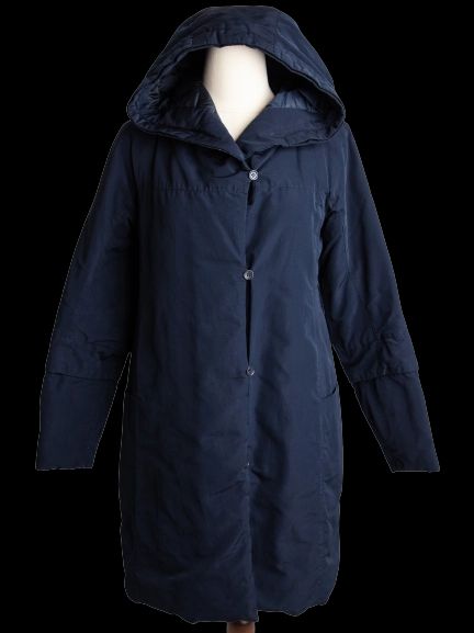Good Max Mara Navy Blue Hooded Coat Size M Polyester Warm Padded