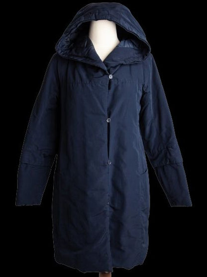 Good Max Mara Navy Blue Hooded Coat Size M Polyester Warm Padded