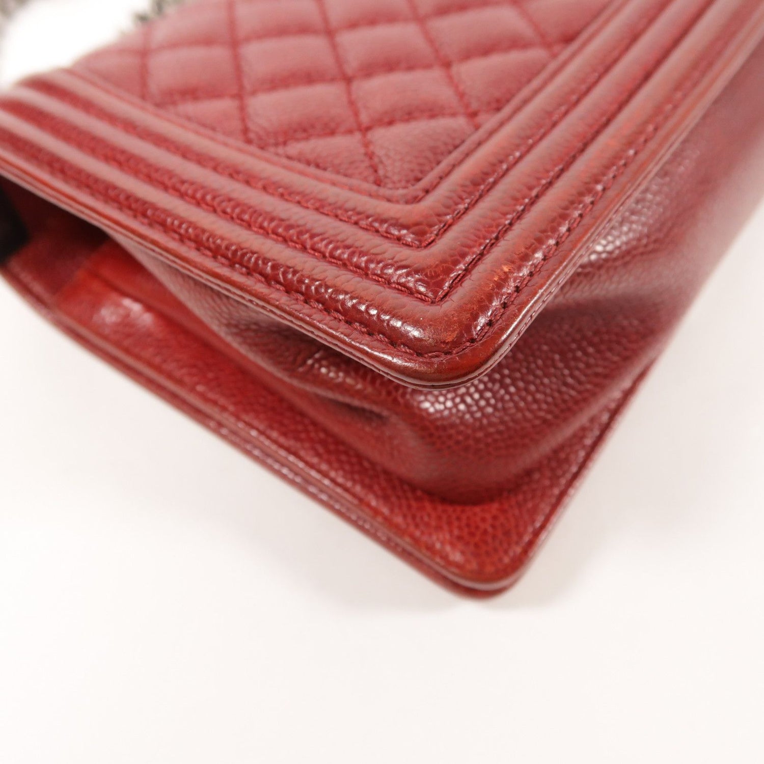 Chanel Red Cowhide Leather Boy 25 Silver Cross Shoulder Back Bag Calfskin (cowhide)