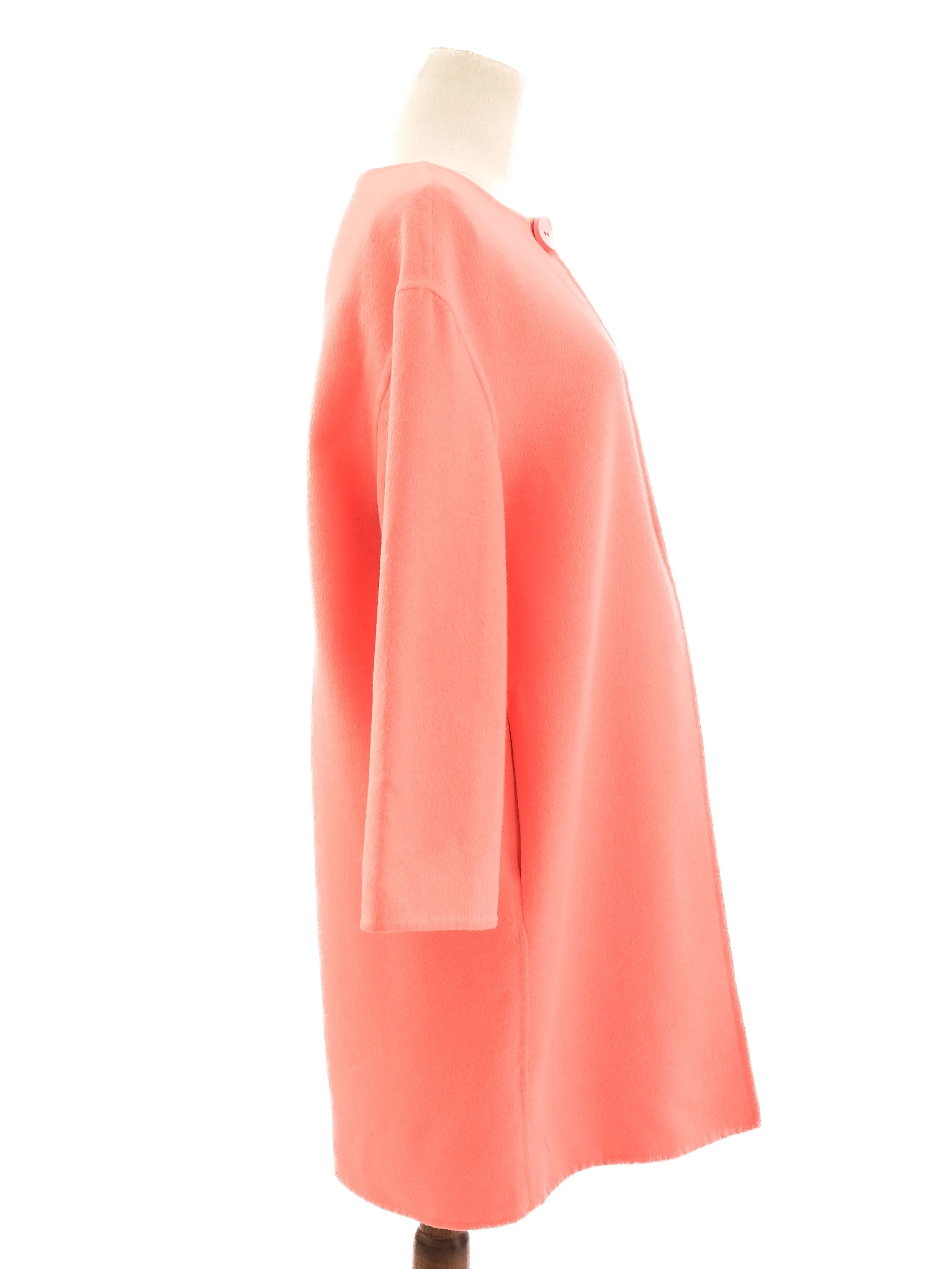 Excellent Prada Pink Wool Coat Medium with Stand-Up Collar
