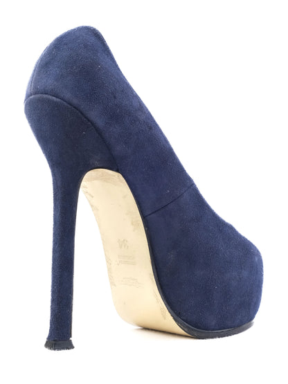 Excellent Yves Saint Laurent Blue Leather High-Heeled Pumps Size 34