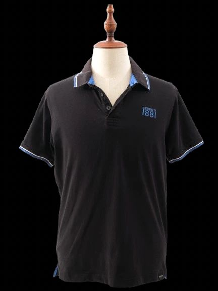 Excellent Cerruti 1881 Black Short Sleeve Polo Shirt with Blue Accents