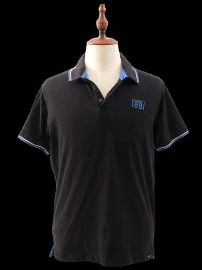 Excellent Cerruti 1881 Black Short Sleeve Polo Shirt with Blue Accents
