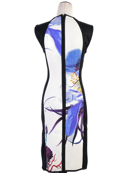 Excellent Roberto Cavalli Bodycon Dress M Floral Design Nylon