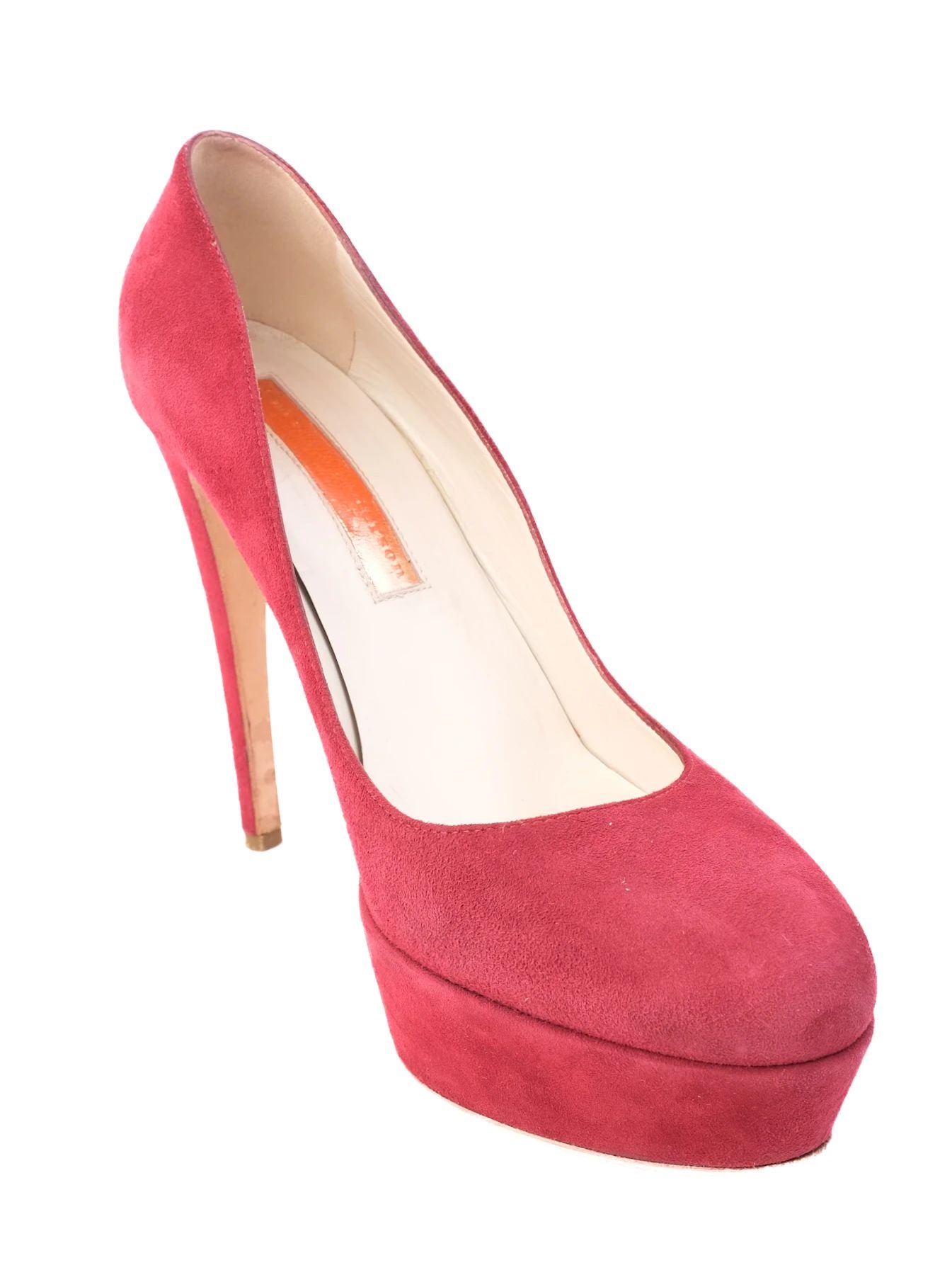 Excellent Rupert Sanderson Red Genuine Suede High-Heeled Pumps Size 38.5