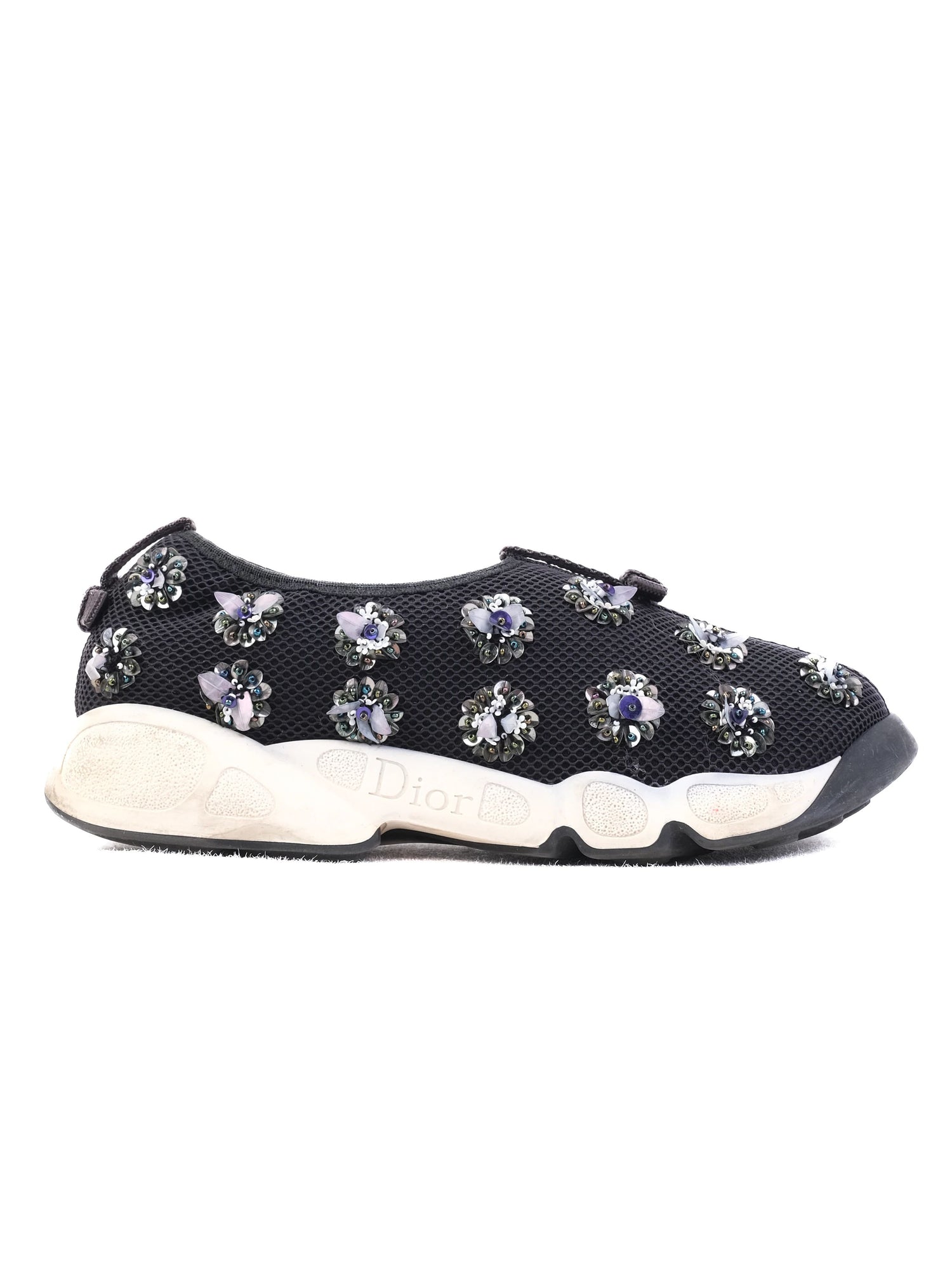 Good Condition Dior Black Fabric Embellished Sneakers Size 36