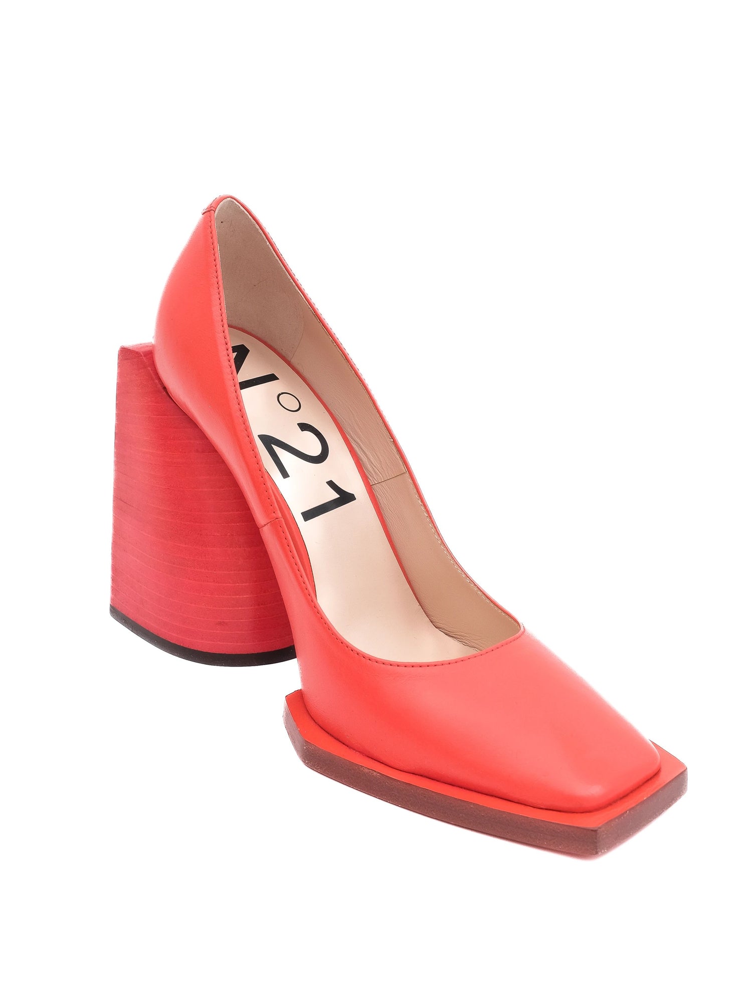 NEW N21 Red Leather High Heel Shoes Size 38 with Chunky Heel