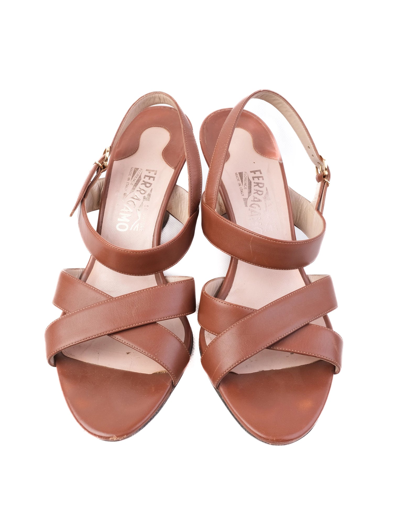 Excellent Salvatore Ferragamo Orange Leather Wedge Sandals Size 40.5
