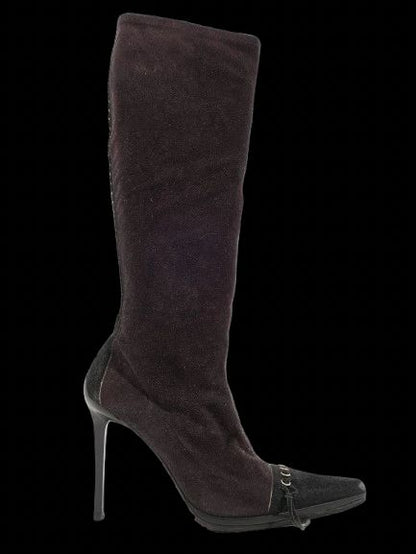 Excellent Casadei Black Leather High-Heeled Boots Size 38