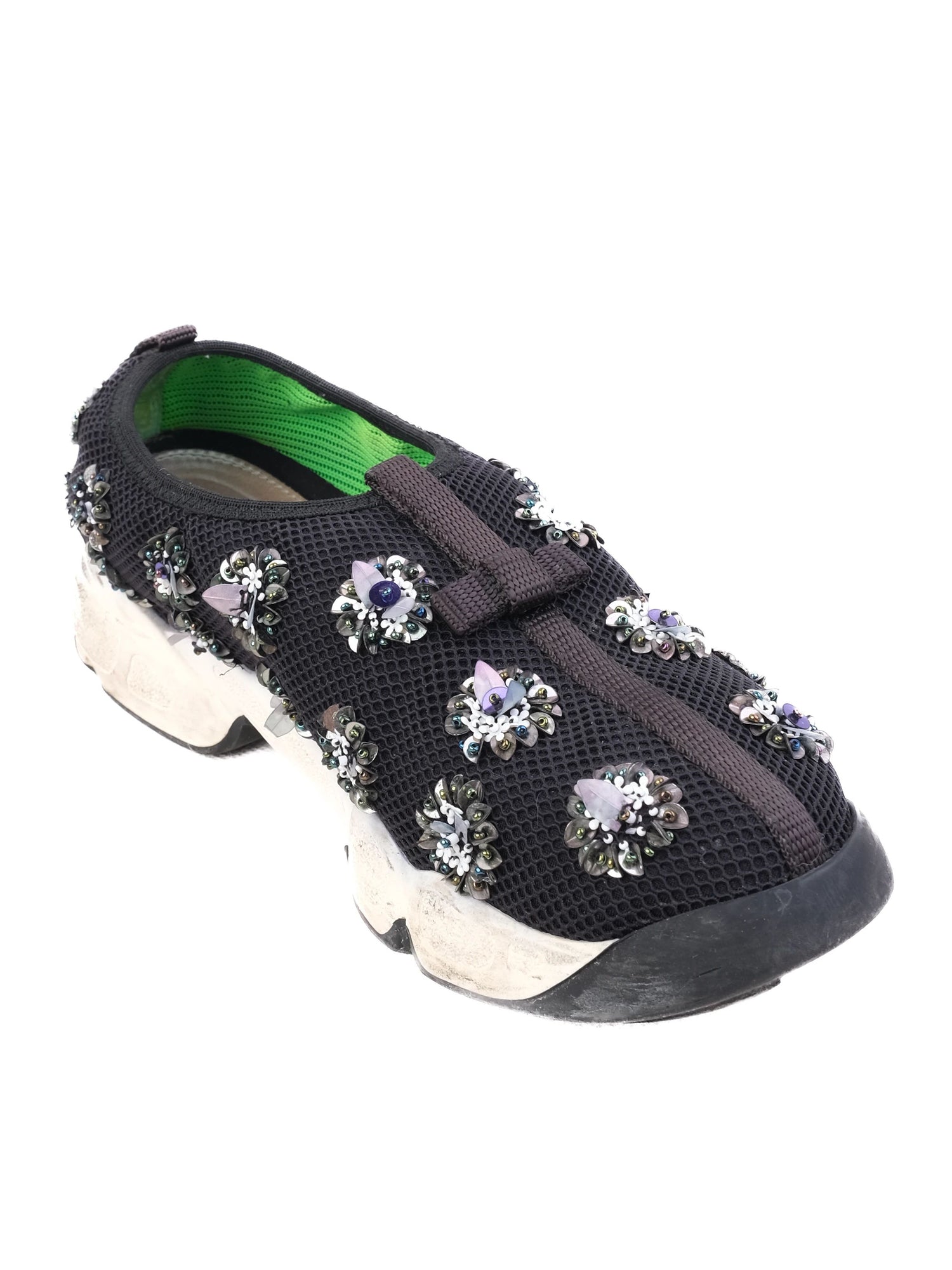 Good Condition Dior Black Fabric Embellished Sneakers Size 36