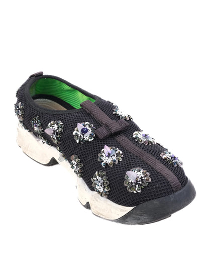Good Condition Dior Black Fabric Embellished Sneakers Size 36