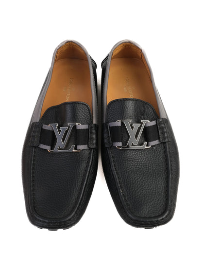 Excellent Louis Vuitton Black Leather Loafers Size 40 with Metal Buckle