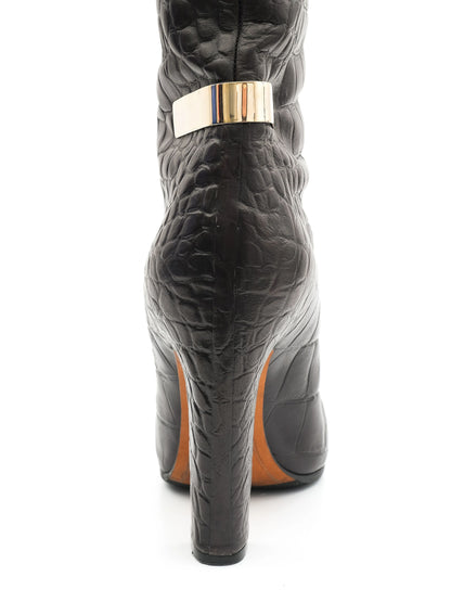 NEW Givenchy Black Leather Knee-High Boots with Gold Buckle Size 37.5