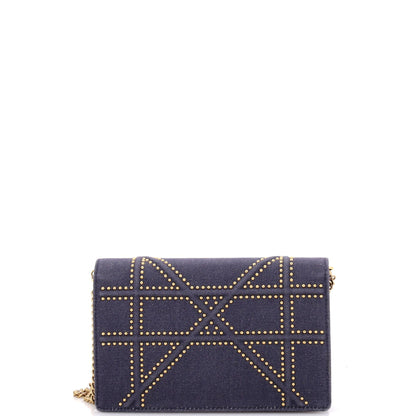Christian Dior Diorama Wallet On Chain Cannage Studded Denim