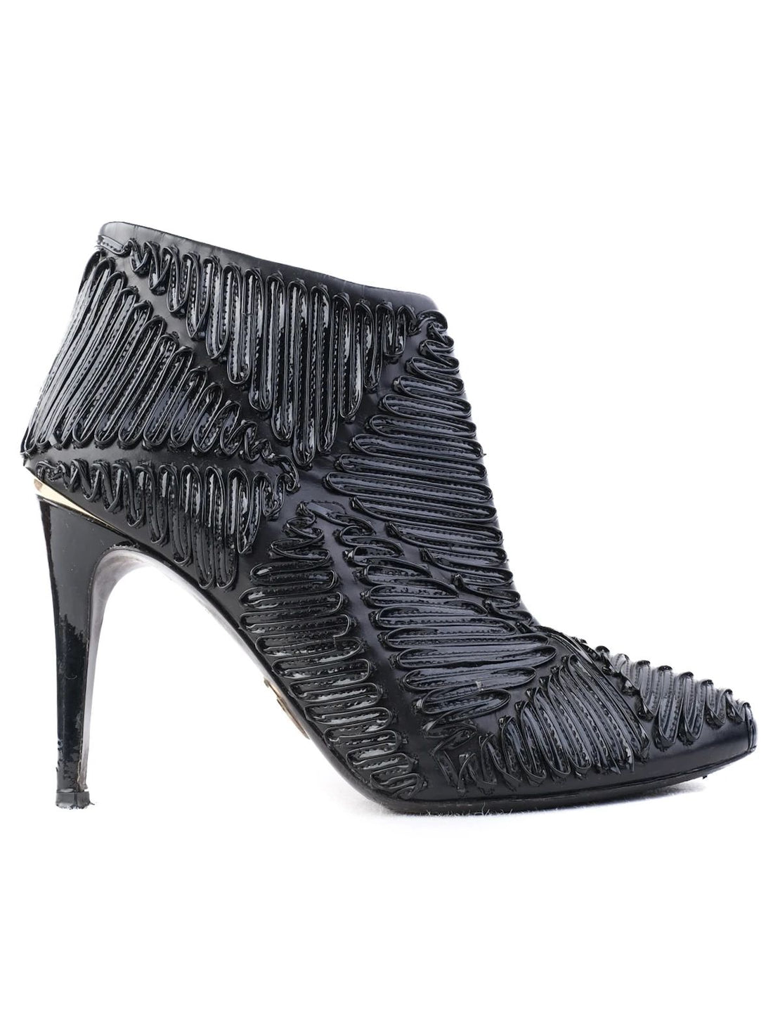 Excellent Roberto Cavalli Black Leather High-Heeled Ankle Boots Size 37.5