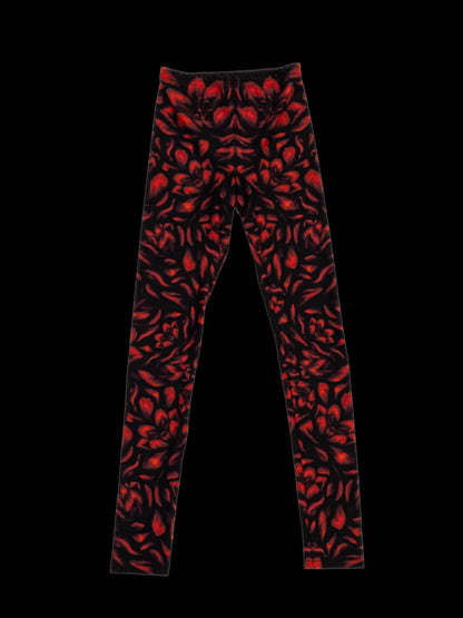 Excellent Alexander McQueen Floral Leggings Black Red Size S