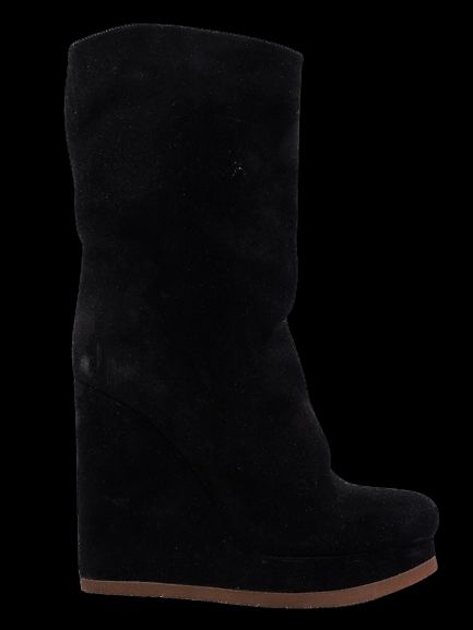 Jil Sander Black Genuine Suede Wedge Boots Size 37 Perfect Condition