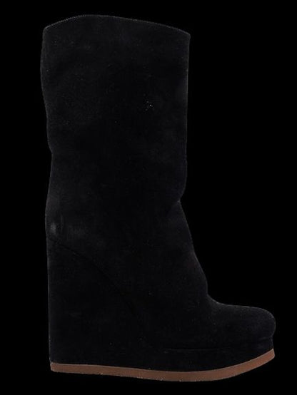 Jil Sander Black Genuine Suede Wedge Boots Size 37 Perfect Condition