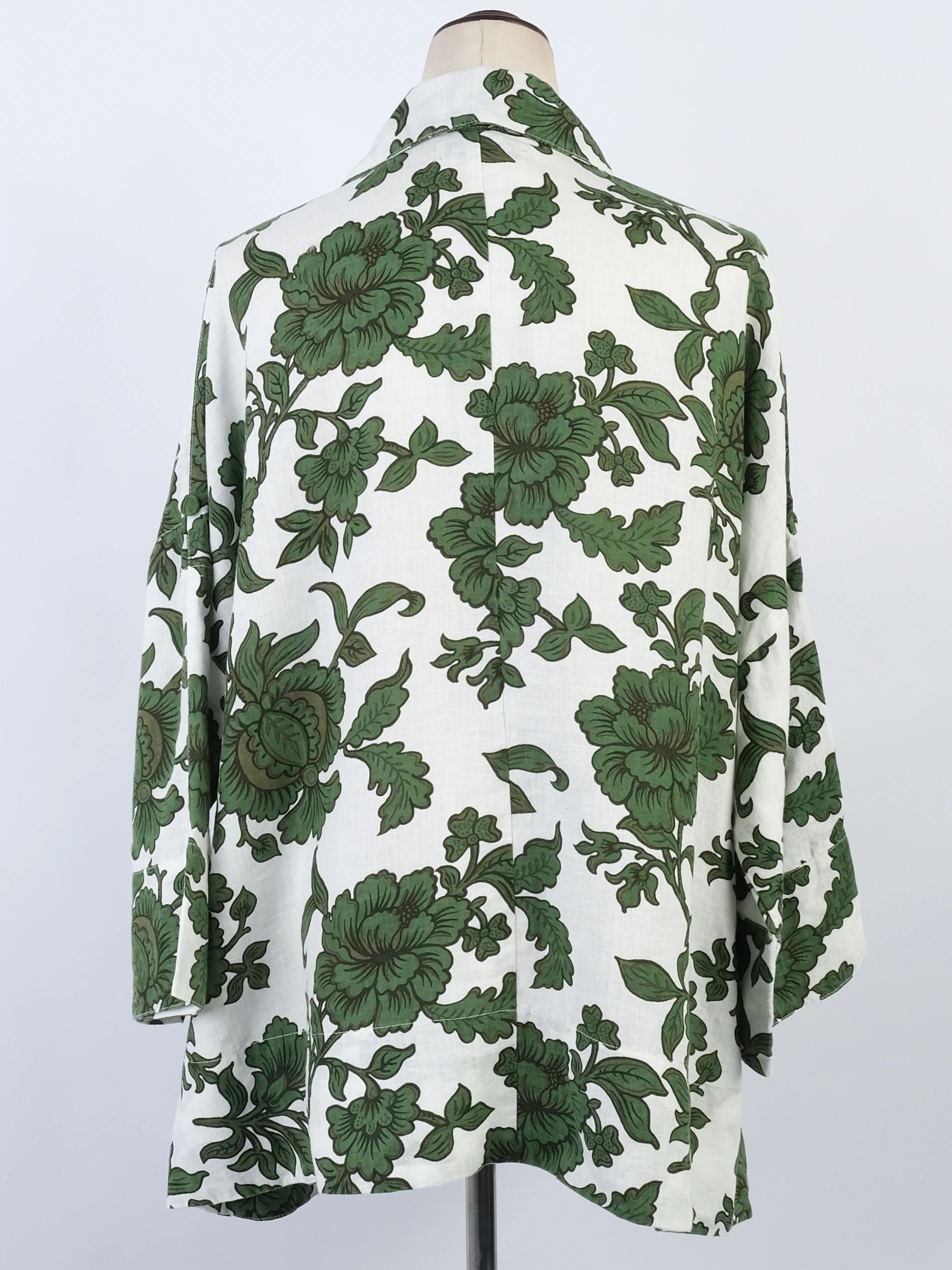 NEW Morton Mac Long-Sleeved Floral Shirt Green Size L Women