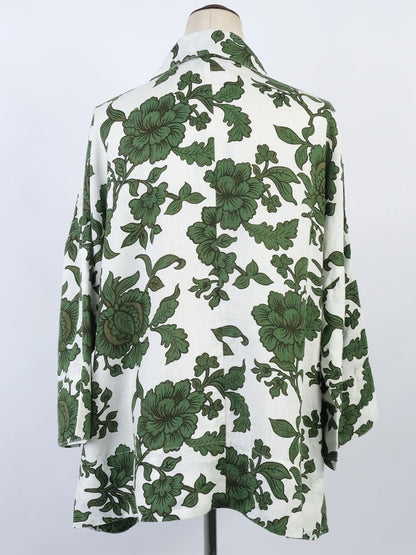 NEW Morton Mac Long-Sleeved Floral Shirt Green Size L Women