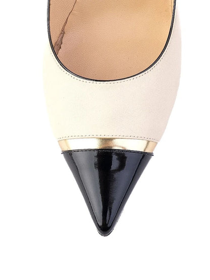 Excellent Jimmy Choo High-Heeled Shoes Black Beige Leather Size 39